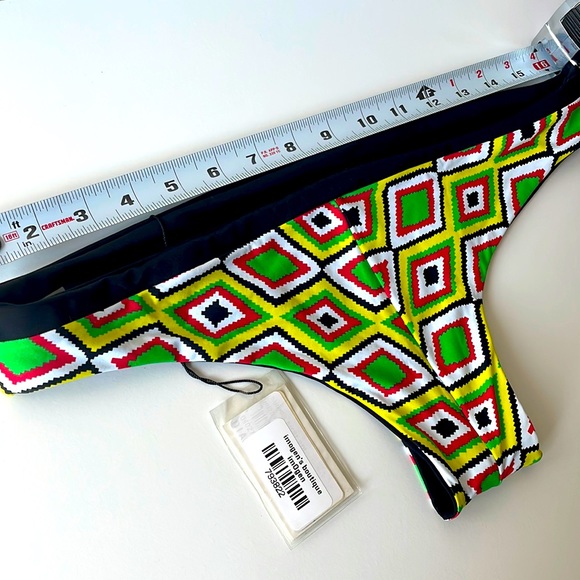 NWT Aztec yellow green tribal print cheeky swim bottom reversible L khongGboon - Picture 3 of 10